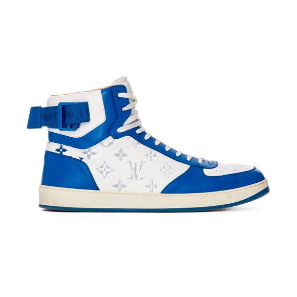 Louis Vuitton Rivoli Blue and White Leather Monogram High-Top Sneakers